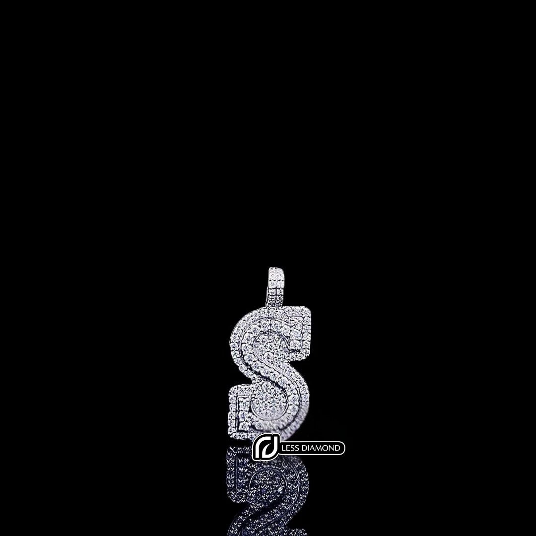 Iced S Initial Moissanite Pendant in 925 Sterling Silver Front View