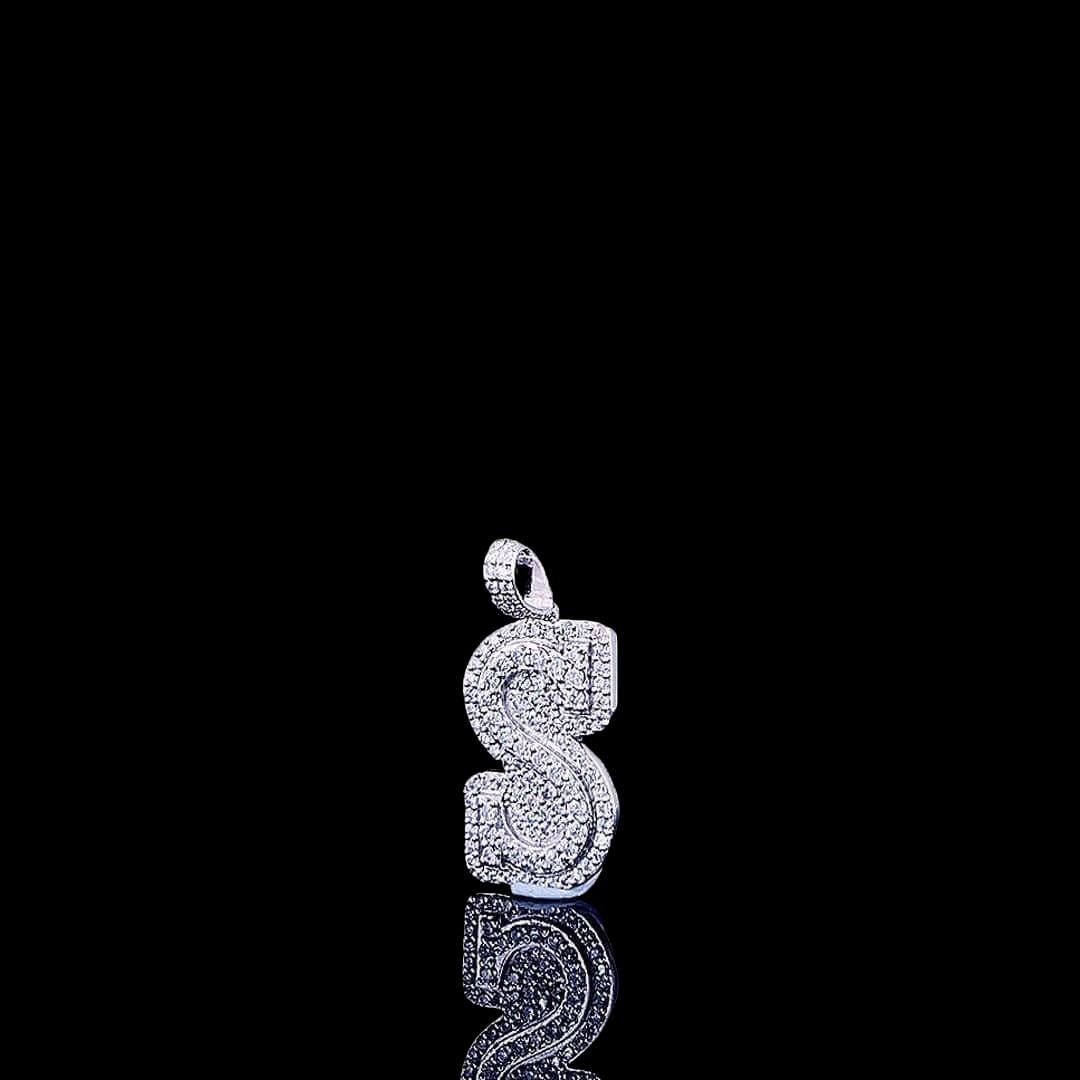 Iced S Initial Moissanite Pendant in 925 Sterling Silver Left Profile View