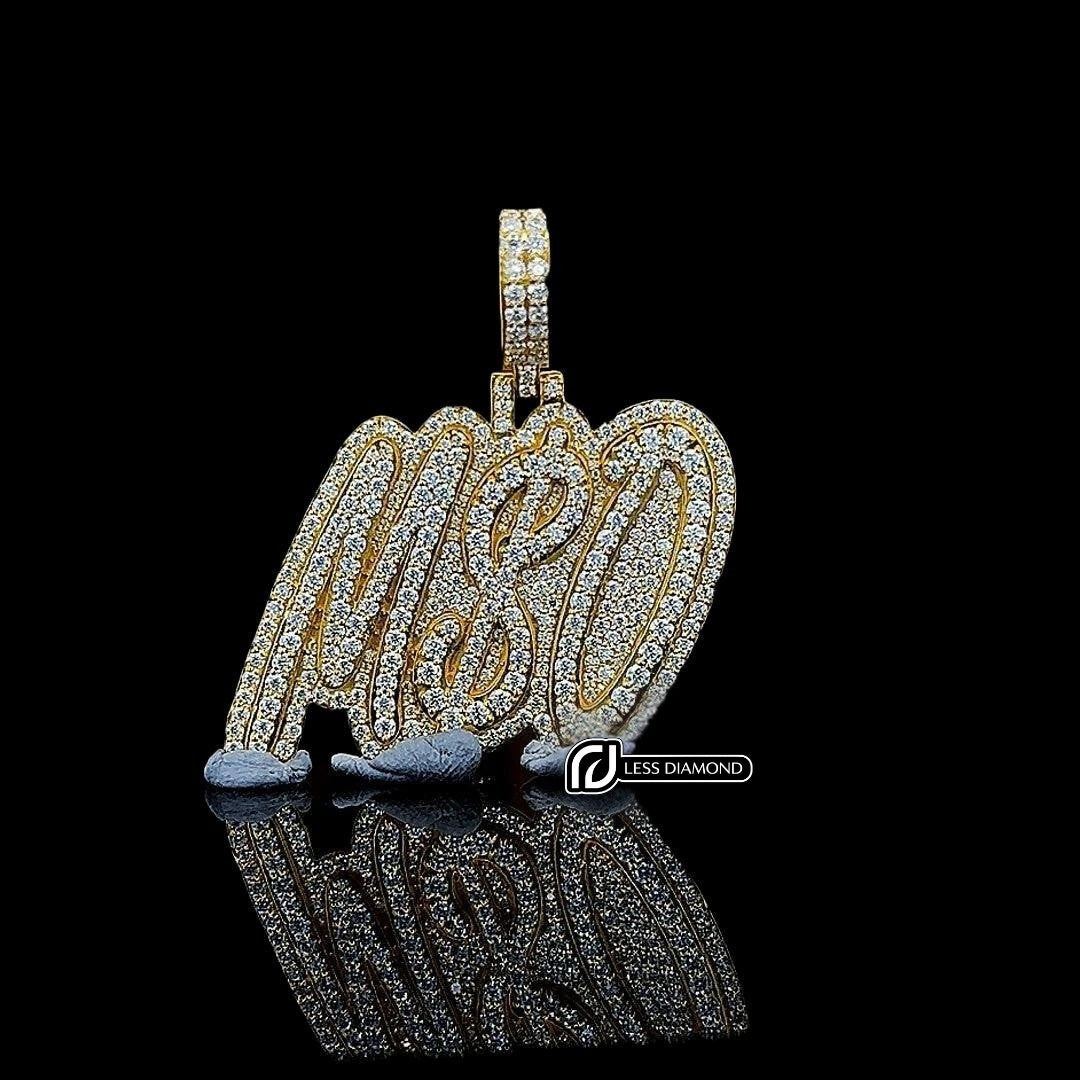 Iced Script Moissanite Letter Pendant in 925 Sterling Silver Front View