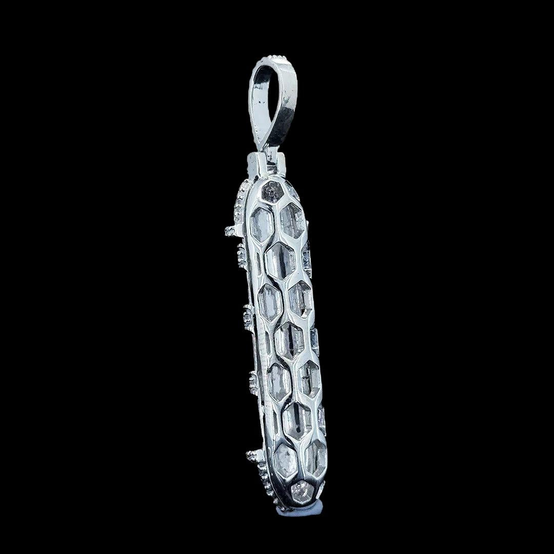 Iced Spiral Pillar Moissanite Pendant in 925 Sterling Silver Back Side View