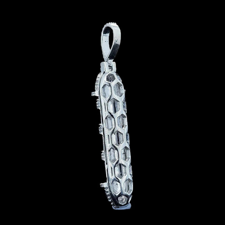 Iced Spiral Pillar Moissanite Pendant in 925 Sterling Silver Back Side View