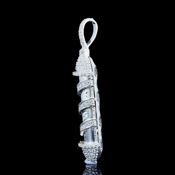Iced Spiral Pillar Moissanite Pendant in 925 Sterling Silver Left Profile View