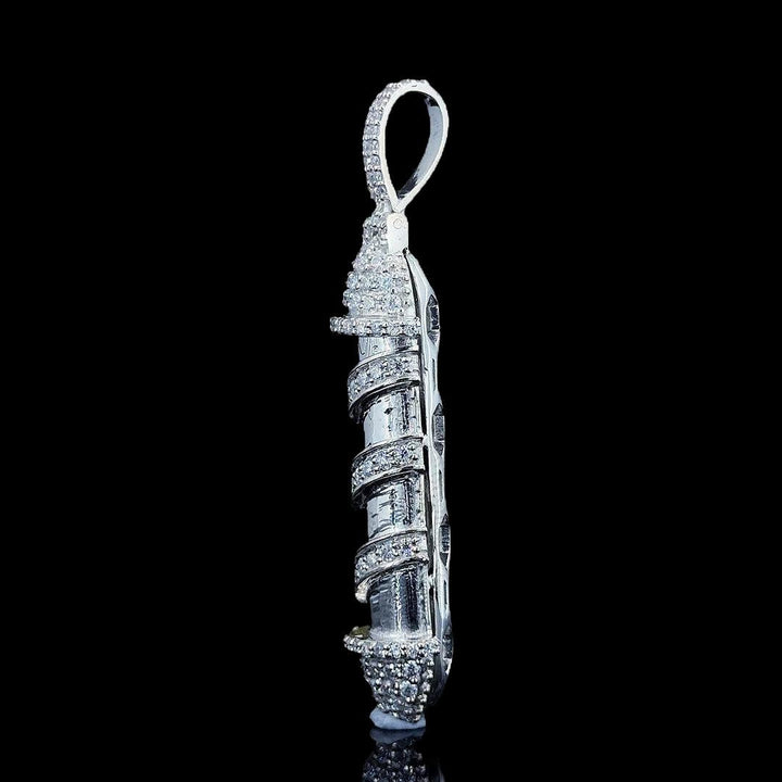 Iced Spiral Pillar Moissanite Pendant in 925 Sterling Silver Right Profile View