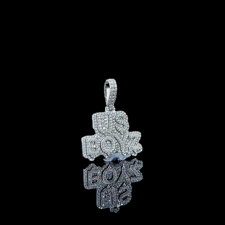 Iced US Boyz Script Moissanite Pendant in 925 Sterling Silver Right Profile View