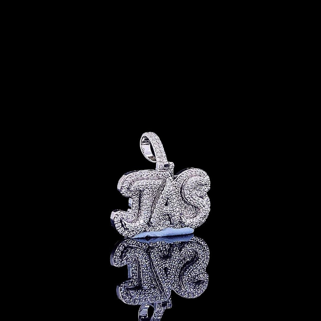 JAS Iced Initial Charm in 925 Sterling Silver Right Profile View