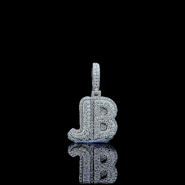 JB Iced Monogram Moissanite Pendant in 925 Sterling Silver Close Up Front View