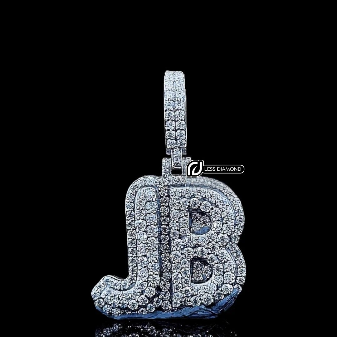 JB Iced Monogram Moissanite Pendant in 925 Sterling Silver Front View