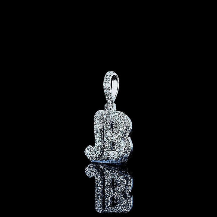 JB Iced Monogram Moissanite Pendant in 925 Sterling Silver Left Profile View