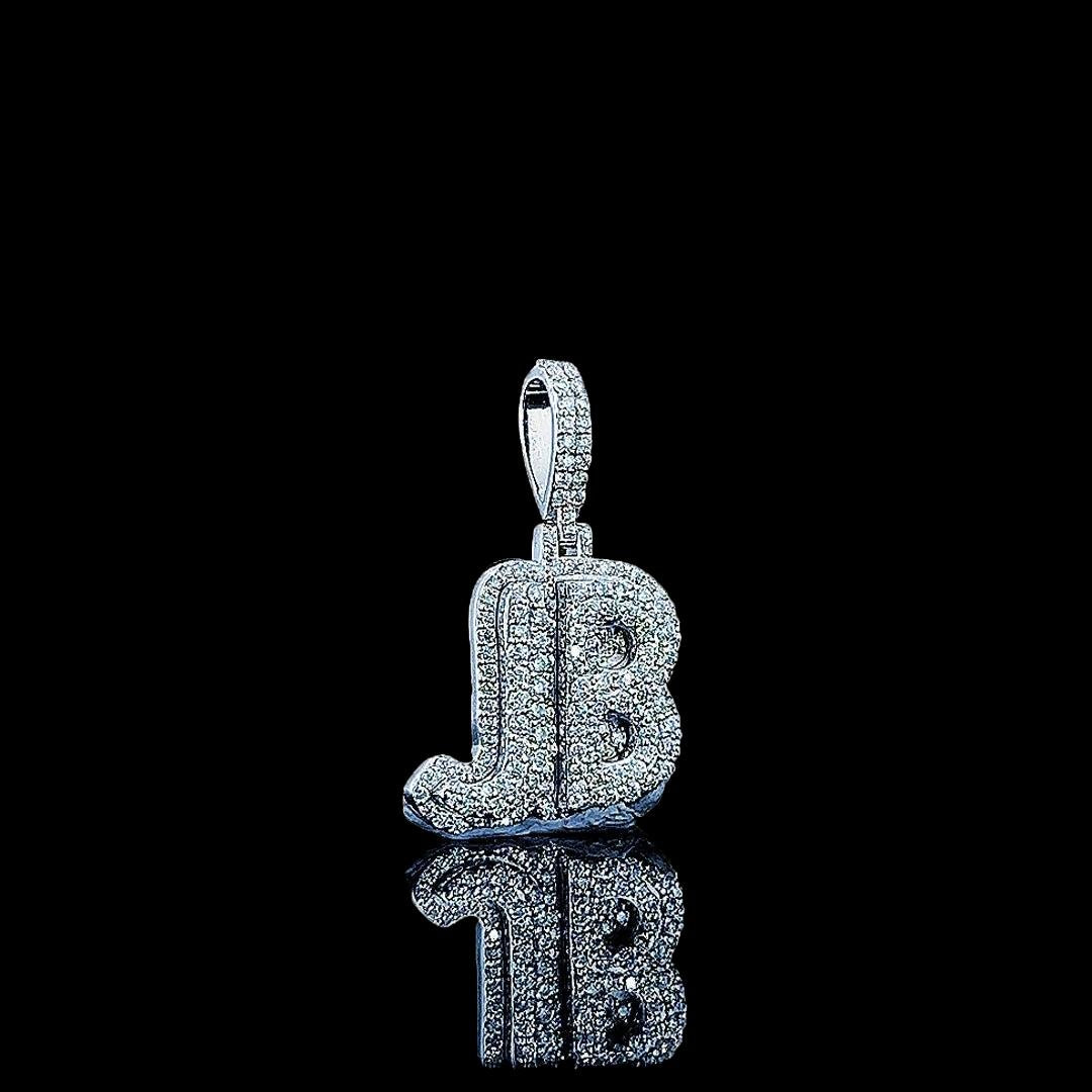 JB Iced Monogram Moissanite Pendant in 925 Sterling Silver Right Profile View