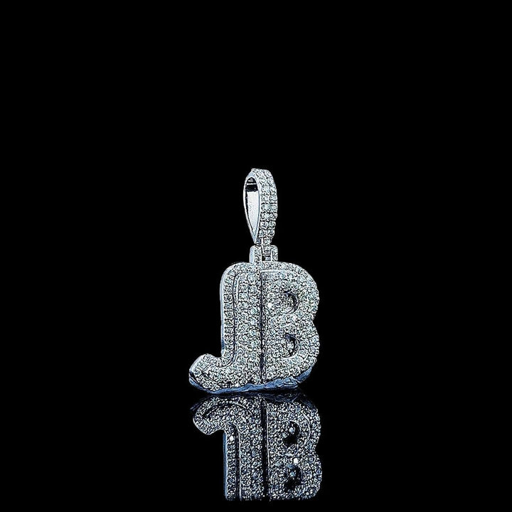 JB Iced Monogram Moissanite Pendant in 925 Sterling Silver Right Profile View