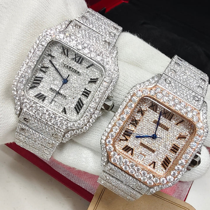 Cartier Santos Watch Fully Iced Out Rose Gold and White Gold