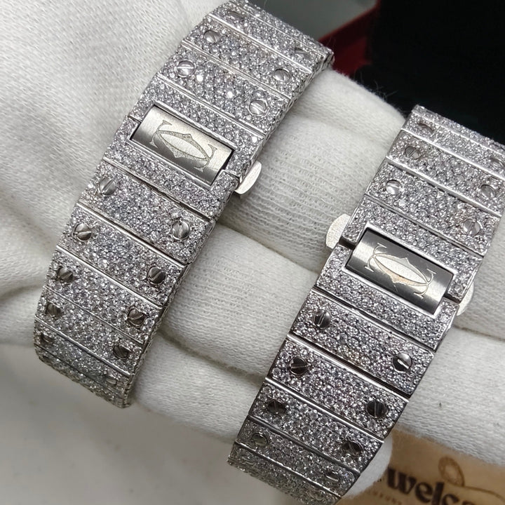 Cartier Santos Watch Fully Iced Out Rose Gold and White Gold