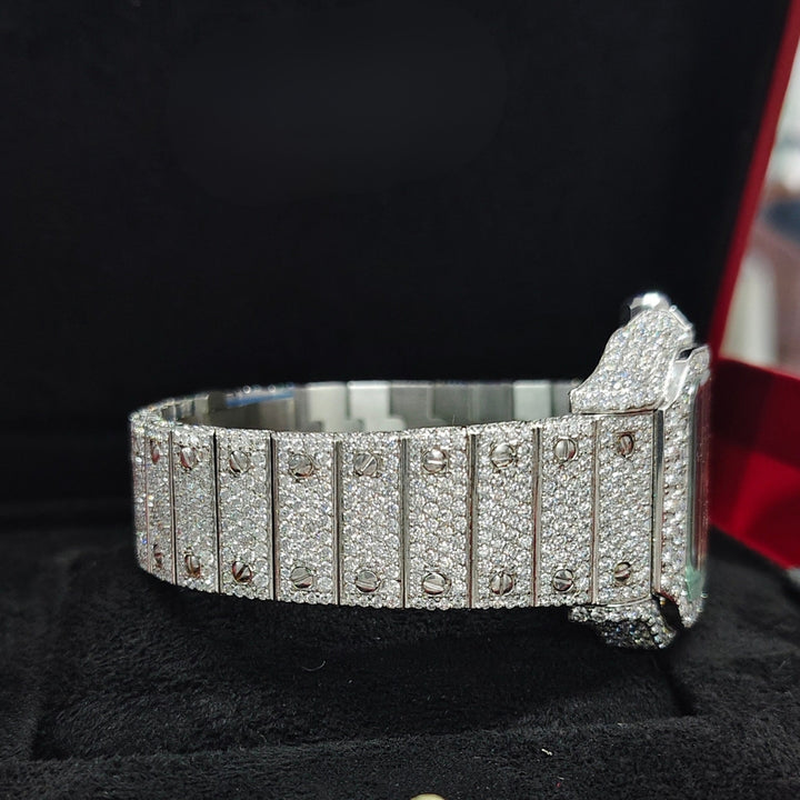 Cartier Santos Roman Dial Fully Iced Out Moissanite Watch