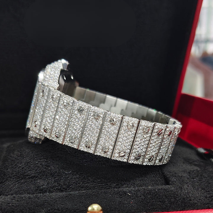 Cartier Santos Roman Dial Fully Iced Out Moissanite Watch