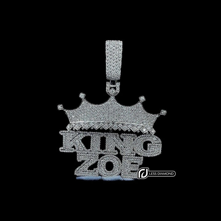 King Zoe Sovereignty Moissanite Crown Pendant in 925 Sterling Silver Front View