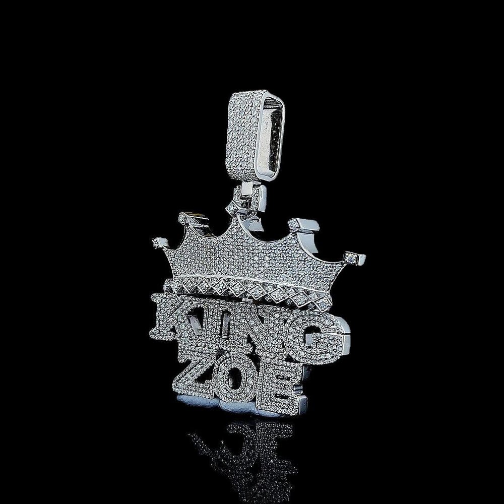 King Zoe Sovereignty Moissanite Crown Pendant in 925 Sterling Silver Left Profile View