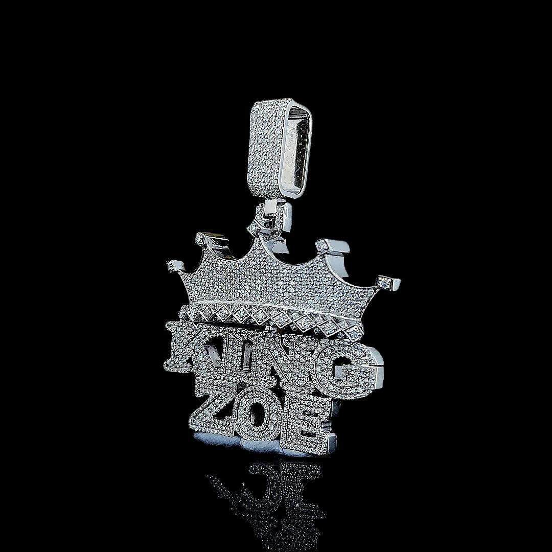 King Zoe Sovereignty Moissanite Crown Pendant in 925 Sterling Silver Left Profile View