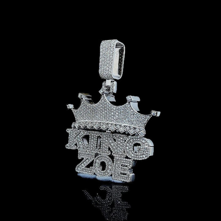 King Zoe Sovereignty Moissanite Crown Pendant in 925 Sterling Silver Left Profile View