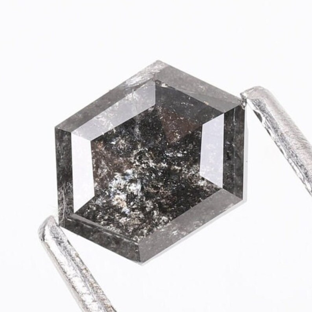 Natural Salt and Pepper 4.70 CT Hexagon Loose Diamond