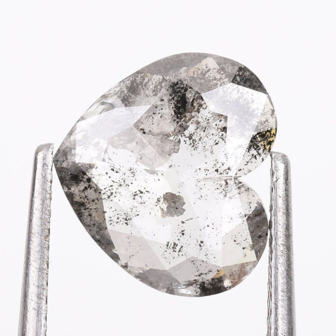 Natural Salt and Pepper 1.35 CT Heart Loose Diamond