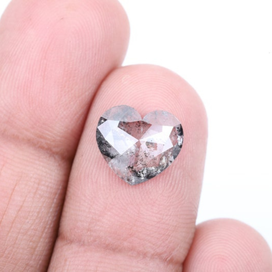 Natural Salt and Pepper 1.35 CT Heart Loose Diamond