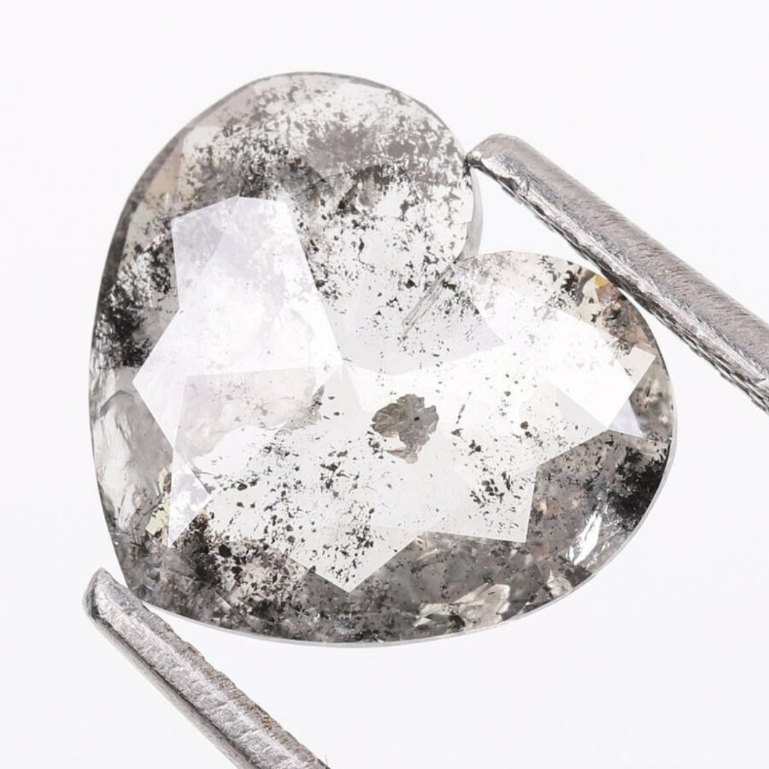 Natural Salt and Pepper 1.35 CT Heart Loose Diamond