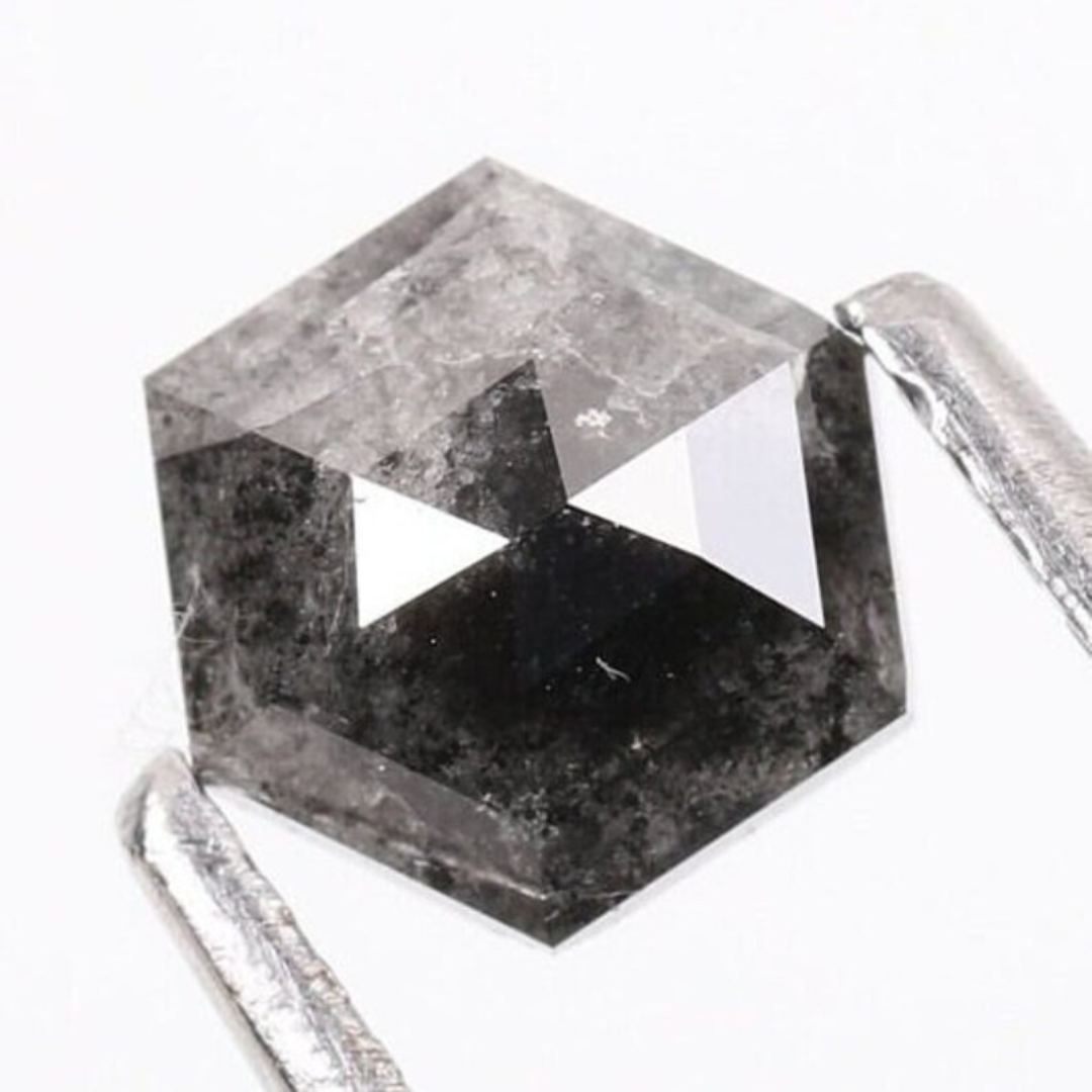 Natural Salt and Pepper 2.70 CT Hexagon Loose Diamond