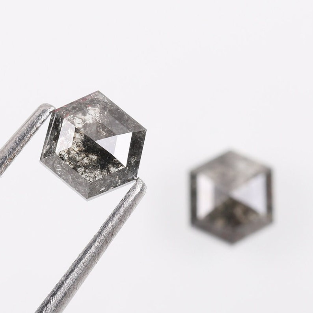 Natural Salt and Pepper 2.70 CT Hexagon Loose Diamond