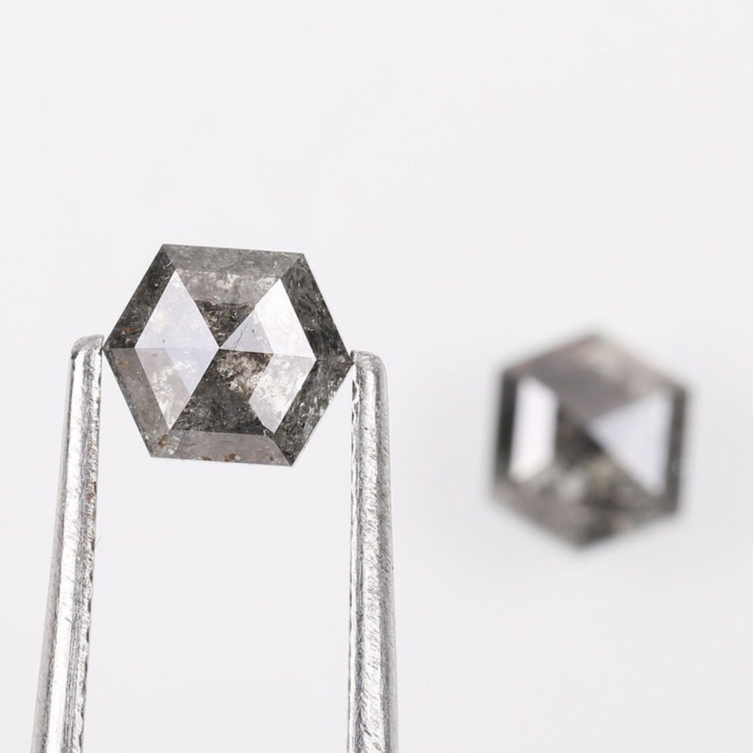 Natural Salt and Pepper 2.70 CT Hexagon Loose Diamond