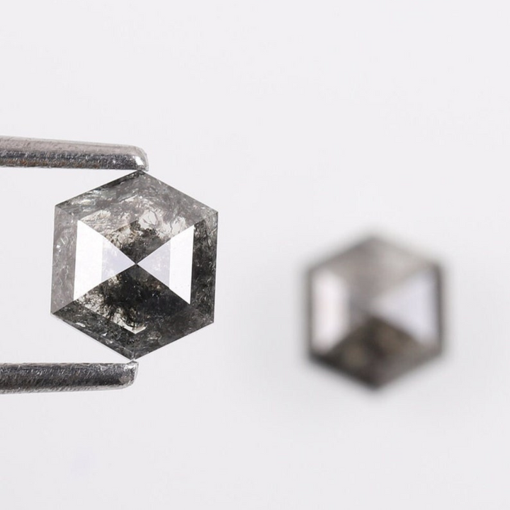 Natural Salt and Pepper 2.70 CT Hexagon Black Loose Diamond