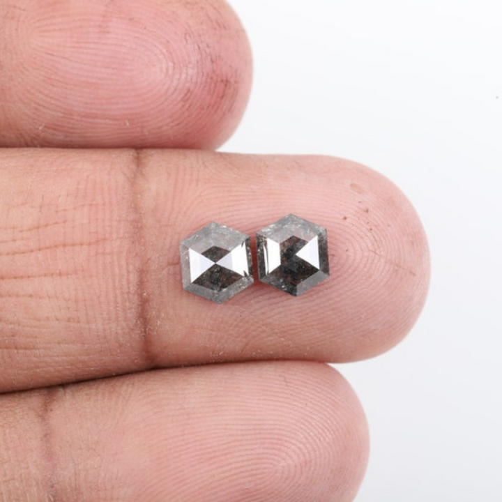 Natural Salt and Pepper 2.70 CT Hexagon Black Loose Diamond