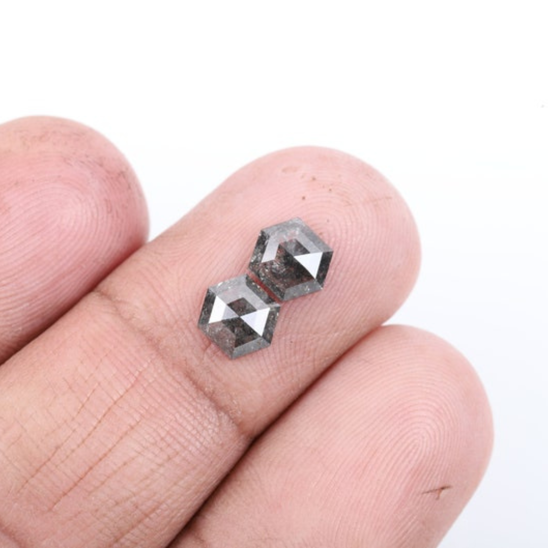 Natural Salt and Pepper 2.70 CT Hexagon Loose Diamond