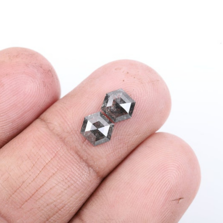 Natural Salt and Pepper 2.70 CT Hexagon Black Loose Diamond