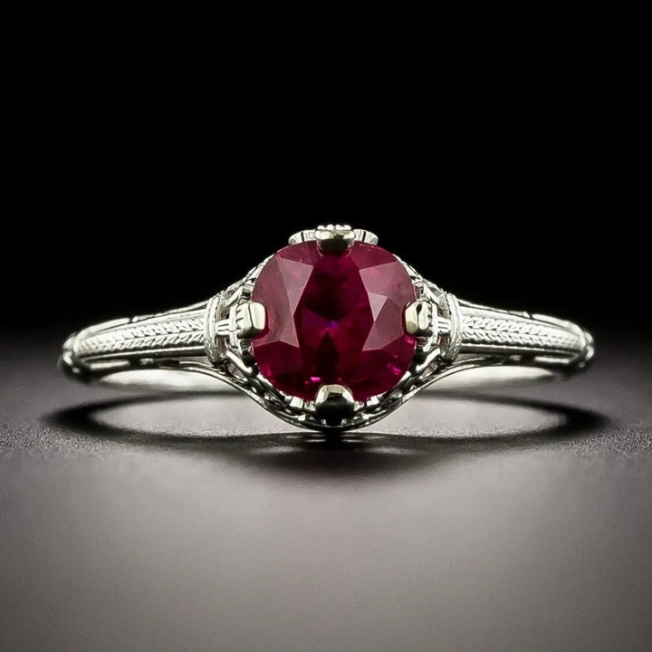 Vintage Cushion Cut AD Ruby Ring in Antique Silver Setting
