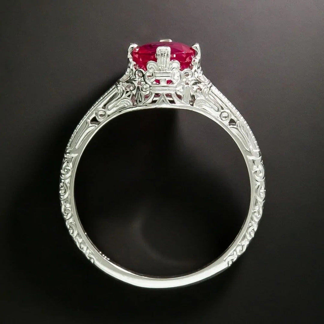 Vintage Cushion Cut AD Ruby Ring in Antique Silver Setting