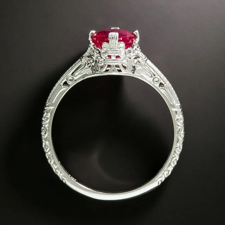 Vintage Cushion Cut AD Ruby Ring in Antique Silver Setting