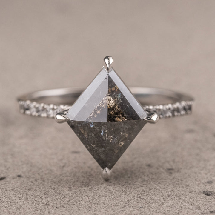 Natural Salt And Pepper 1.65 CT Kite Diamond Unique Engagement Ring