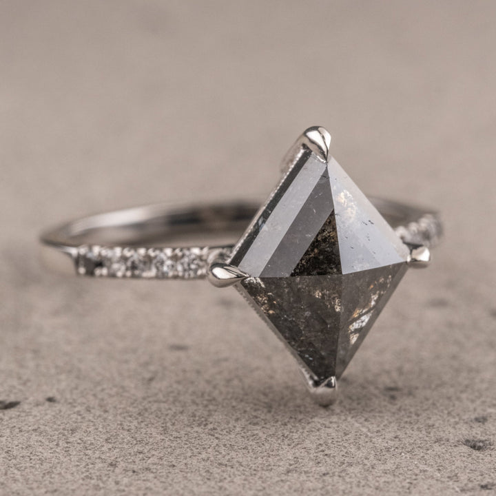 Natural Salt And Pepper 1.65 CT Kite Diamond Unique Engagement Ring