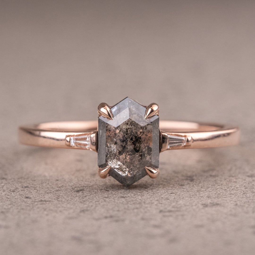Natural Salt And Pepper 1.45 CT Hexagon Diamond Unique Engagement Ring
