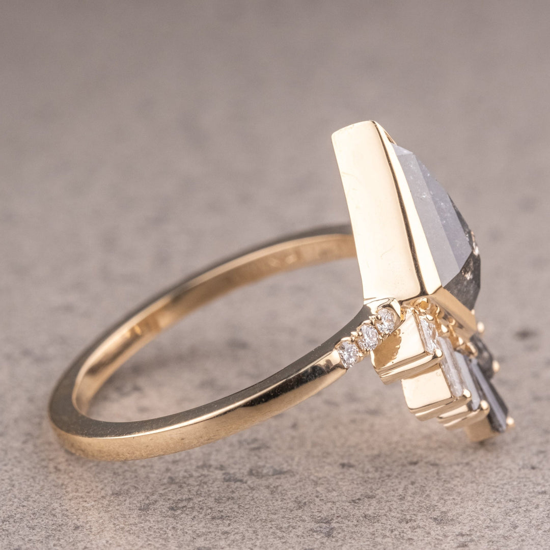 Natural Salt And Pepper 2.62 CT Kite Diamond Unique Wedding Ring