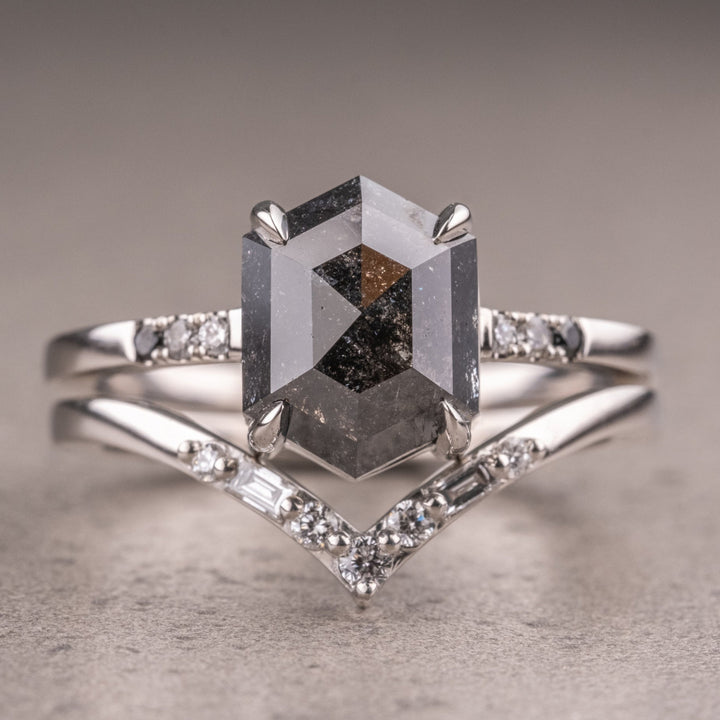 Natural Salt And Pepper 2.72 CT Hexagon Diamond Unique Anniversary Ring