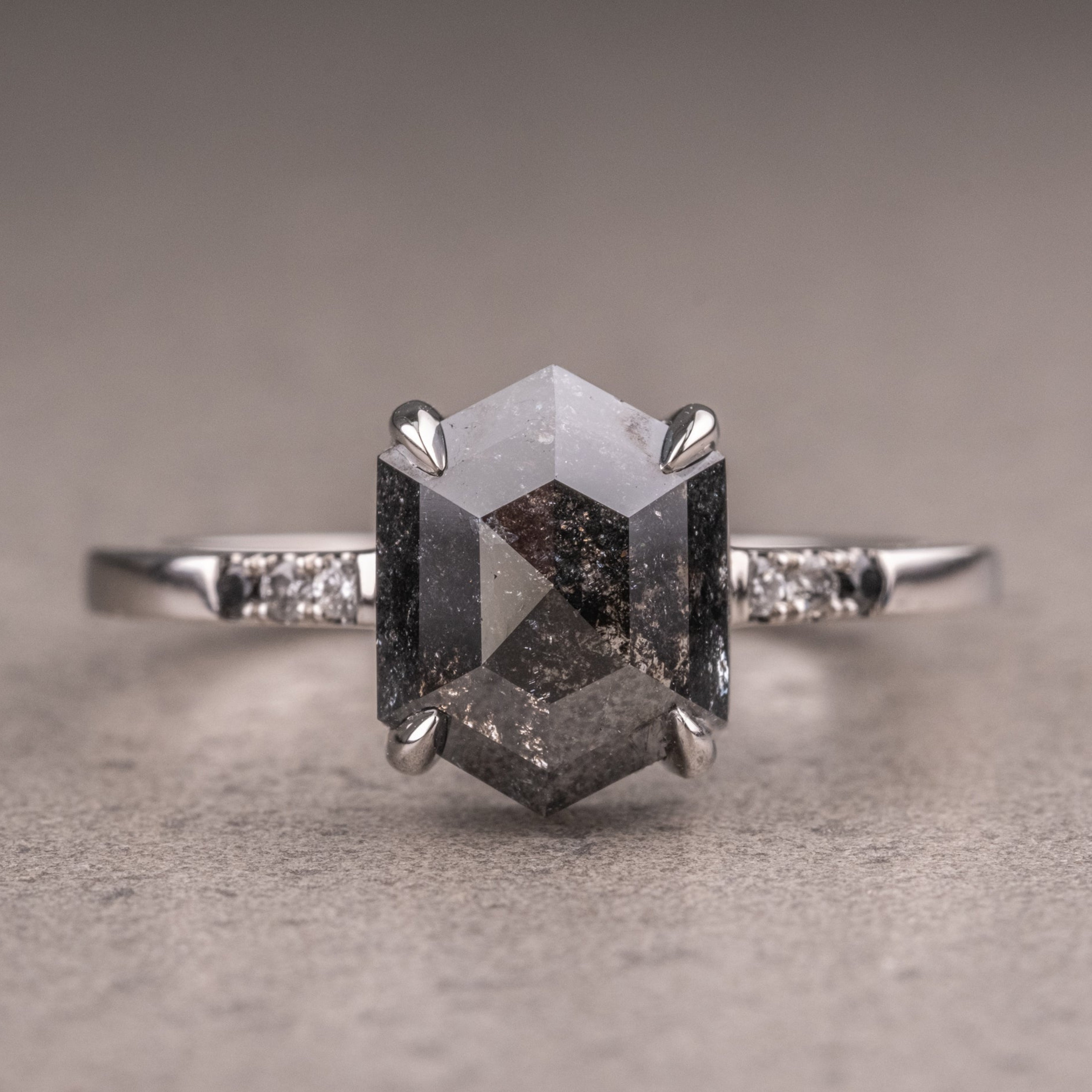 Natural Salt And Pepper 2.72 CT Hexagon Diamond Unique Anniversary Ring