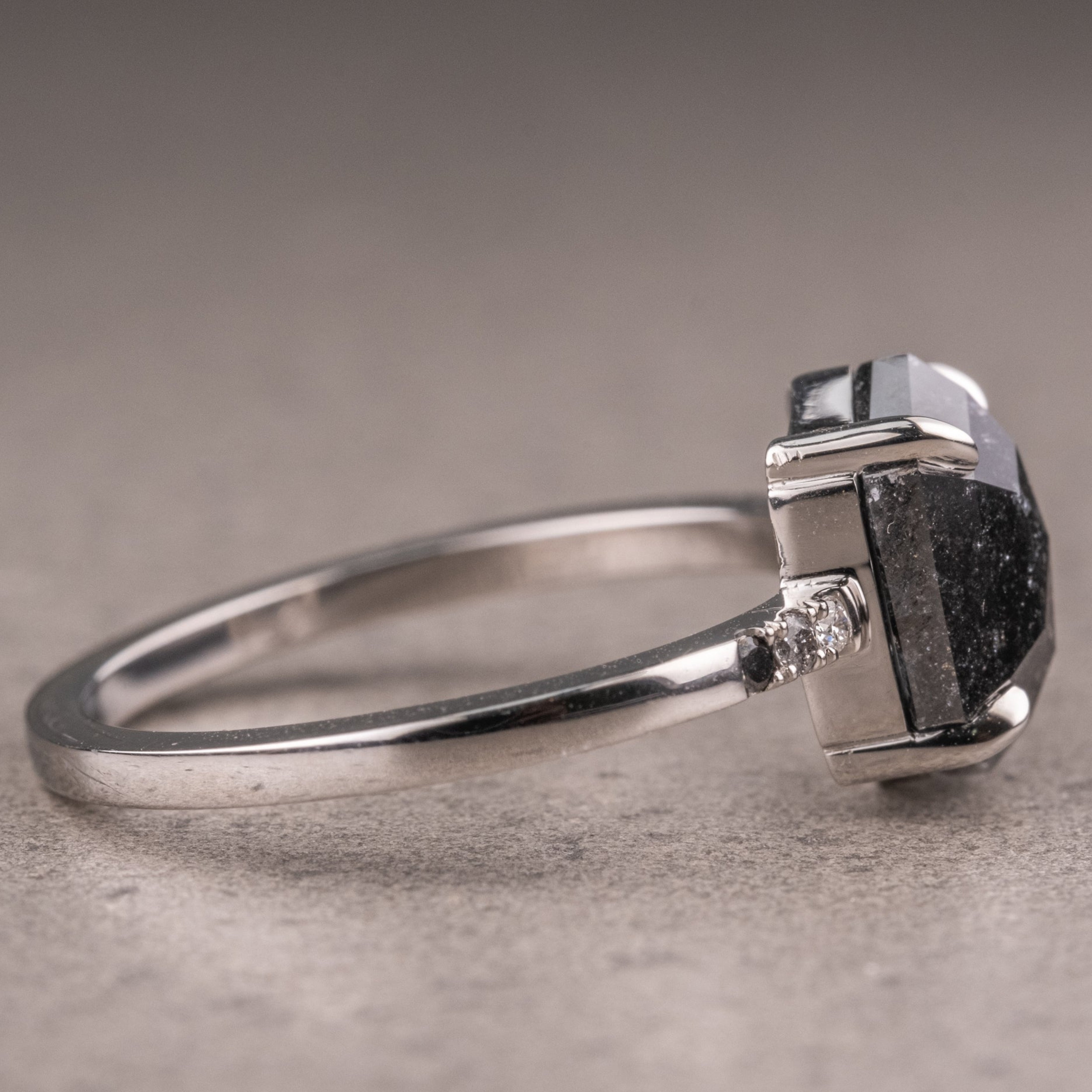 Natural Salt And Pepper 2.72 CT Hexagon Diamond Unique Anniversary Ring