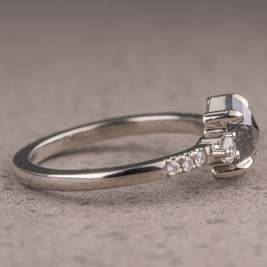 Natural Salt And Pepper 1.85 CT Hexagon Diamond Unique Engagement Ring