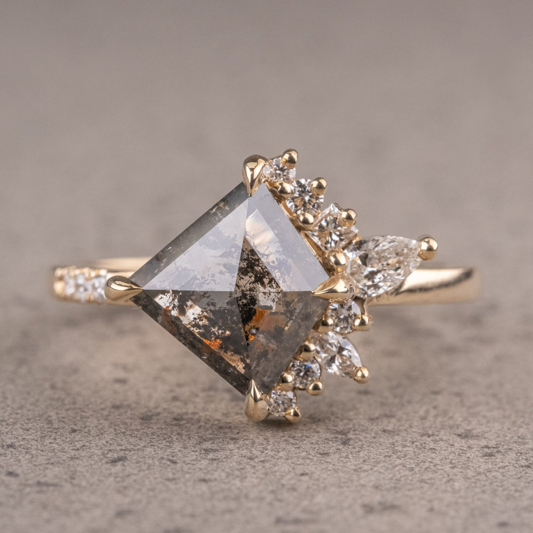 Natural Salt And Pepper 2.95 CT Kite  Diamond Unique Anniversary Ring