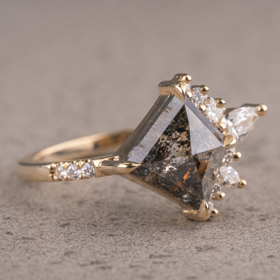 Natural Salt And Pepper 2.95 CT Kite  Diamond Unique Anniversary Ring