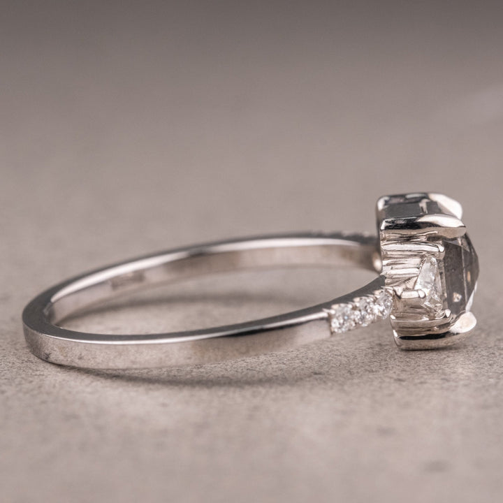 Natural Salt And Pepper 2.40 CT Asscher Diamond Unique Wedding Ring