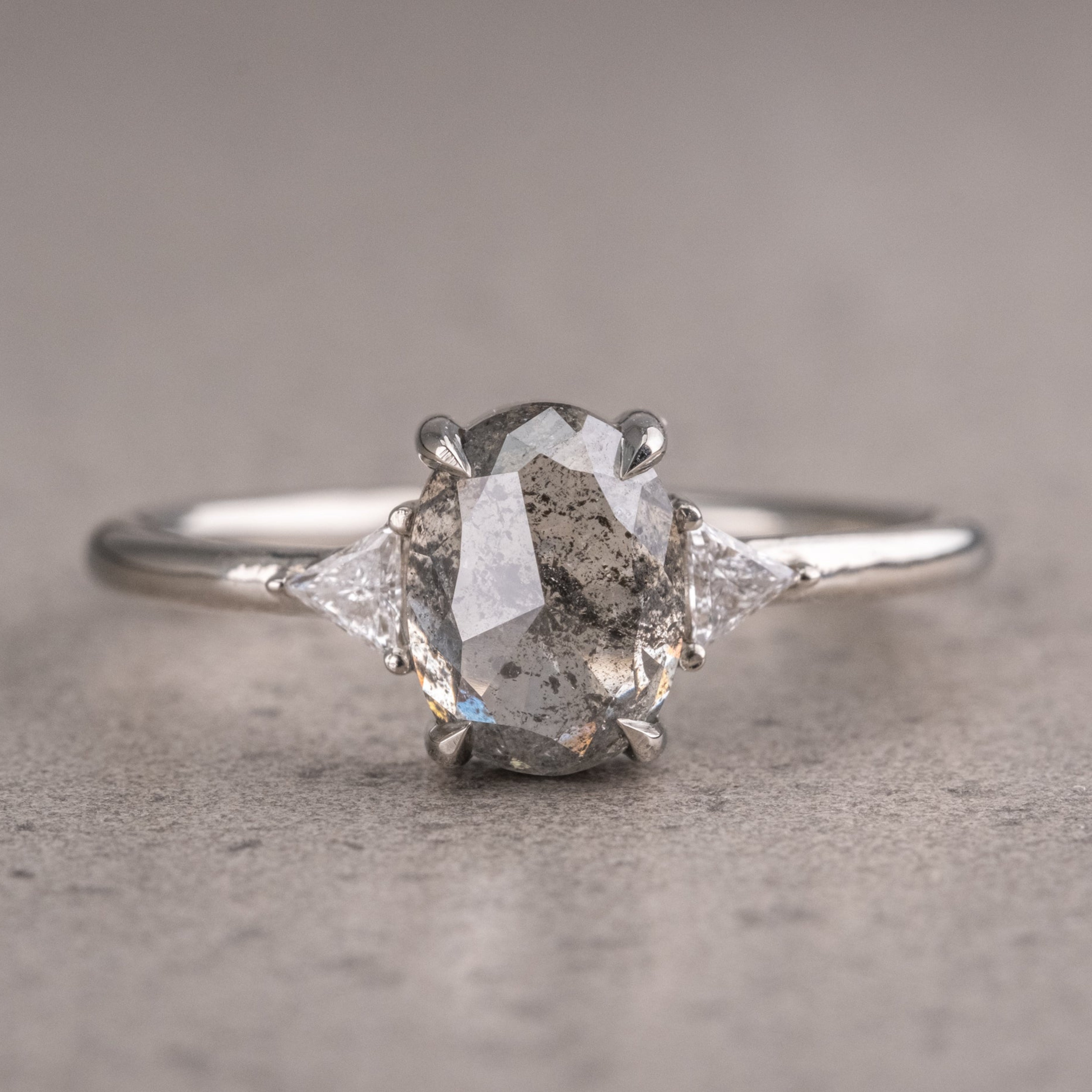 Natural Salt And Pepper 2.75 CT Oval Diamond Unique Handmade Ring