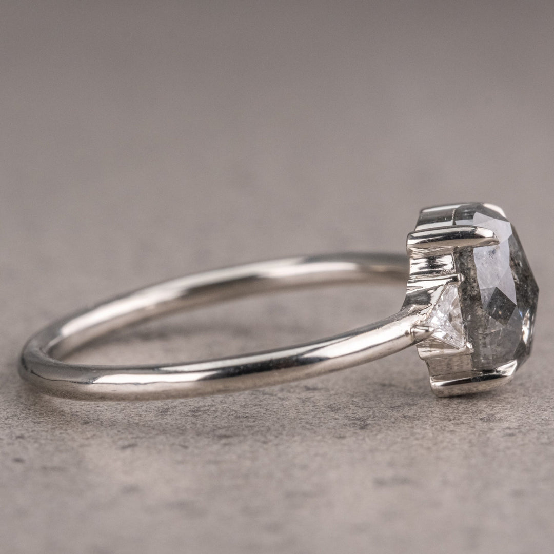 Natural Salt And Pepper 2.75 CT Oval Diamond Unique Handmade Ring
