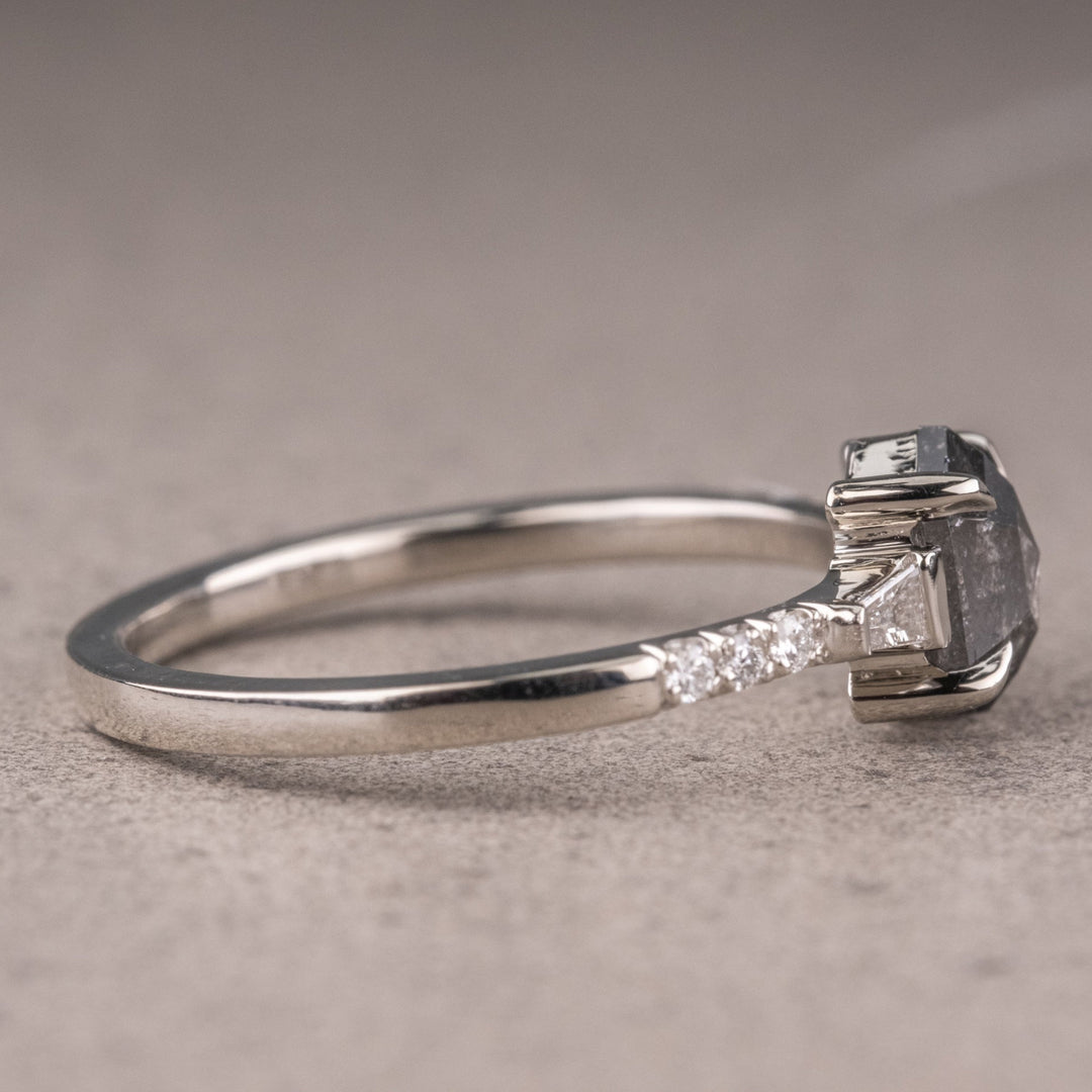 Natural Salt And Pepper 3.15 CT Hexagon Diamond Unique Wedding Ring